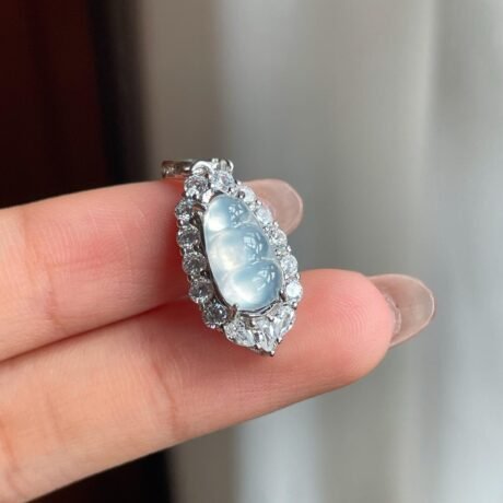 S925銀鑲冰種無色翡翠豆子掛件